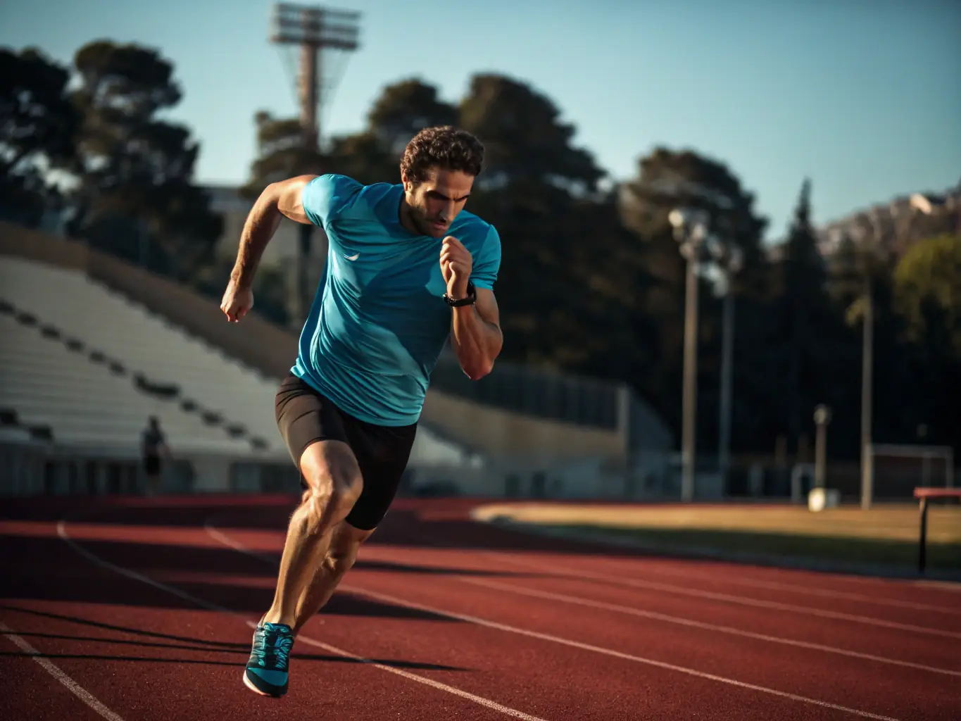 An athlete performing conditioning exercises under the supervision of a physiotherapist, focusing on improving performance and preventing injuries. The scene is set on a sports field.